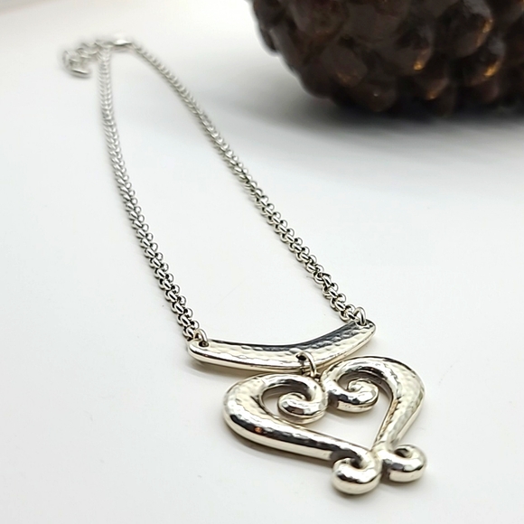 Brighton "GENOA HEART PETITE" Hammered Silver Rustic Heart ❤️ Pendant! Rare Size - Picture 11 of 12